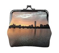 Portamonete con stampa di zampe, portamonete in pelle per donne e uomini, piccolo portamonete personale, grazioso portamonete con chiusura a bacio, tramonto skyline città, Taglia unica, Carino