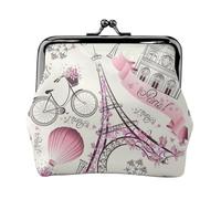 Portamonete con stampa floreale Torre Eiffel di Parigi, portamonete portatile in fibra di pelle, mini portamonete da donna, Nero , Taglia unica, Portamonete