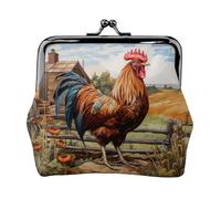 Portamonete con stampa gallo su legno in agricoltura, piccolo portamonete, porta carte di credito, portamonete, piccolo portafoglio per donne e uomini, nero, taglia unica, vintage, Nero , Taglia unica