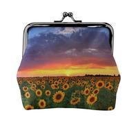 Portamonete con stampa girasoli sul tramonto, per uomo e donna, in pelle, con chiusura a bacio, piccolo portamonete