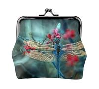 Portamonete con stampa libellula sul fiore, portamonete portatile in fibra di pelle, mini portamonete da donna, Nero , Taglia unica, Portamonete