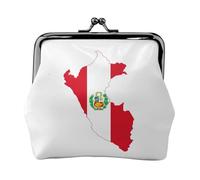Portamonete con stampa mappa della bandiera del Perù, portamonete in pelle in fibra portatile Mini portamonete per le donne, Nero , Taglia unica, Portamonete