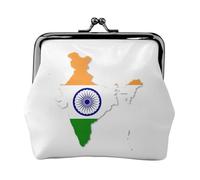 Portamonete con stampa mappa dell'India con bandiera dell'India e chiusura a bacio, piccola borsa vintage per uomo e donna, Nero , Taglia unica, Portamonete
