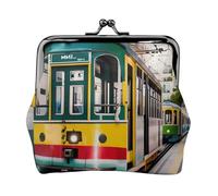 Portamonete con stampa tram Lisbona, mini portamonete da donna, piccolo portamonete per carte di credito e chiavi d'identità, nero, Taglia unica, Vintage