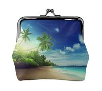 Portamonete con stampa tranquilla e tramonto sulla spiaggia, per uomo e donna, in pelle, con chiusura a bacio, piccolo portamonete
