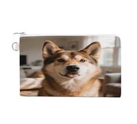 Portamonete con teschi che bruciano fiamme di fuoco con cerniera, portamonete portatile in tela per uomo donna piccola borsa cosmetica, Simpatico cagnolino., Taglia unica, Portamonete piccolo