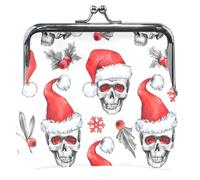 Portamonete con teschi rossi e Babbo Natale bianco da donna, in pelle, con fibbia carina, serratura da bacio, borsa cambio valuta ragazza, Red Skulls Santa White, Classic, Red Skulls Santa White