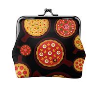 Portamonete con texture a muro di mattoni rossi, portamonete in pelle per donne e uomini, piccolo portamonete personale, grazioso portamonete con chiusura a bacio, Pizza Food, Taglia unica, Carino