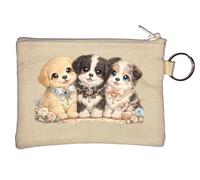 Portamonete con tre adorabili cuccioli con gioielli, colore: beige