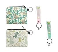 Portamonete da 2 pezzi con cinturino portachiavi da 2 pezzi, portamonete con motivo carino cartone animato bradipo dinosauro, borsa portamonete impermeabile, portafoglio con stampa animalier, unisex.