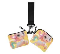 Portamonete da donna a forma di unicorni di pesca carino, alla moda, con tasca con cerniera, confezione da 2, Cartone animato carino Pesca unicorni, 1 size, Casual