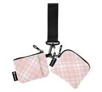 Portamonete da donna a scacchiera rosa carne, porta carte d'identità, grande capacità, con portachiavi, per uso quotidiano, confezione da 2, Scacchiera rosa carne, 1 size, Casual