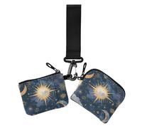 Portamonete da donna blu e oro con astrologia dei tarocchi minimalisti, organizer per denaro con portachiavi, per lavoro e viaggi, confezione da 2, blu e oro Tarocchi Astrologia, 1 size, Casual