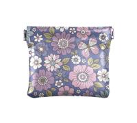 Portamonete da donna blu retrò fiore portamonete spremere borsa cambiamento, Fiore Retro Blu, 4.3" x 3.7", Spremere