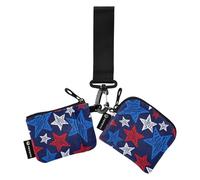 Portamonete da donna con bandiera americana del 4 luglio con stelle sparse grazioso blu porta carte di credito carino alla moda porta biglietti da visita, organizer per denaro con portachiavi, per