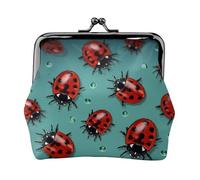Portamonete da donna con coccinelle rosse, con chiusura a bacio, in pelle, carino, portamonete, portamonete, portamonete e portachiavi
