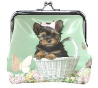 Portamonete da donna con cucciolo di Yorkshire Terrier, in pelle, con chiusura a bacio, piccolo portamonete, 11,5 x 10,5 cm