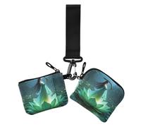 Portamonete da donna con fata serpente con fiore verde, porta biglietti da visita carino alla moda con tasca portamonete con cerniera, per donna, confezione da 2, Fata serpente fiore verde, 1 size