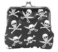 Portamonete da donna con fibbia in pelle con teschio di pirata nero, nero e teschio di pirata, Teschi di Pirati Cool Nero, Classico