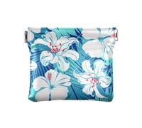 Portamonete da donna, con fiori di ibisco bianchi, blu, spremibile, portamonete, Multi, 4.3" x 3.7", Spremere