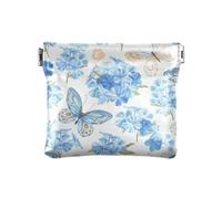 Portamonete da donna, con fiori e farfalle, colore blu, portamonete da donna, Fiori Farfalle Blu, 4.3" x 3.7", Spremere