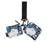 Portamonete da donna con fiori e foglie verdi bianche mini porta carte d'identità alla moda con tasca con cerniera per signore ragazze 2 pezzi, FIORE e foglie verdi bianche, 1 size, Art Deco