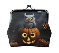 Portamonete da donna con gufo fantasma zucca di Halloween, con chiusura a bacio, per monete, carte, piccoli oggetti