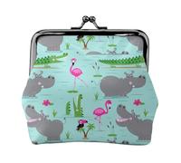 Portamonete da donna con ippopotamo con fenicotteri e coccodrilli, portamonete con chiusura a bacio, piccolo portamonete in pelle PU