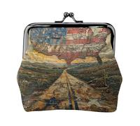 Portamonete da donna con mappe antiche degli Stati Uniti, piccolo portafoglio da donna, piccola borsa per il trucco per borsa, portafoglio ultra sottile retrò, nero, taglia unica, Art Deco, Nero ,