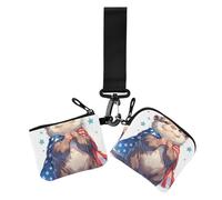 Portamonete da donna con motivo animali della lontra europea del 4 luglio, porta carte di credito, portamonete con cerniera, con portachiavi, per donna, confezione da 2, animale Lontra europea 4