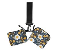 Portamonete da donna con motivo floreale camomilla blu scuro porta carte piccolo portatile organizer per carte con cerniera tasca portamonete per donna 2 confezioni, motivo floreale camomilla blu