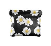 Portamonete da donna con motivo floreale e camomilla, da spremere, nero, 10,9 x 9,4 cm, spremere, Nero , 4.3" x 3.7", Spremere