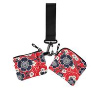 Portamonete da donna con motivo floreale rosso giapponese, porta carte d'identità alla moda, con tasca portamonete con cerniera, per uso quotidiano, confezione da 2, Giappone Vine modello floreale