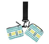 Portamonete da donna con motivo geometrico ritmo senza cuciture, giallo e verde, carino e alla moda, con cerniera, portamonete con cinturino da polso, per lavoro, viaggi, confezione da 2