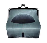 Portamonete da donna con ombrello nero sotto la pioggia, portamonete rettangolare con chiusura a bacio, tascabile, mini portamonete da donna