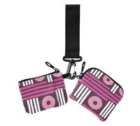 Portamonete da donna con ritmo geometrico, color pesca, mini portamonete alla moda, con portachiavi, confezione da 2