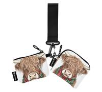 Portamonete da donna con sciarpa scozzese Highland Cattle, portamonete minimalista con cerniera portamonete con cerniera tasca portamonete per lavoro e viaggi, 2 pezzi, Sciarpa per bestiame delle
