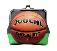 Portamonete da donna con sfondo basket, rettangolare, con chiusura a bacio, tascabile, mini portamonete da donna