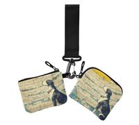 Portamonete da donna con spartiti musicali bianchi e neri con cane bianco giallo giocoso portamonete porta carte minimalista organizer per carte con tasca con cerniera per le donne 2 pezzi, spartito