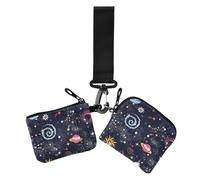 Portamonete da donna con spazio spaziale e stella, sole, luna, porta carte di credito, sottile e piatto, con portachiavi, per donna, confezione da 2