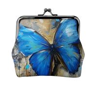 Portamonete da donna con stampa a farfalla blu, compatto, con chiusura a bacio, con cerniera, per viaggi, shopping, idea regalo