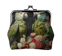 Portamonete da donna con stampa a forma di pappagalli con chiusura a bacio, compatto, con cerniera, da viaggio, shopping, idea regalo