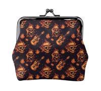 Portamonete da donna, con stampa a forma di teschio di fuoco rosso, portamonete con chiusura a bacio, piccolo portamonete in pelle PU