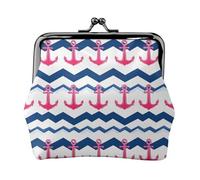 Portamonete da donna, con stampa a onde di ancora, con chiusura a bacio, portamonete in pelle PU