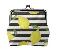 Portamonete da donna con stampa a righe blu e frutta gialla, piccole tasche con chiusura a bacio, per monete, carte e piccoli oggetti