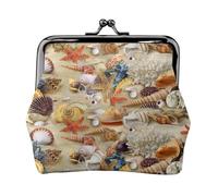 Portamonete da donna con stampa a tema spiaggia con conchiglie marine e stelle, piccole tasche con chiusura a bacio, per monete, carte e piccoli oggetti