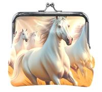 Portamonete da donna con stampa animale, in pelle, con chiusura a bacio, cavalli bianchi, per ragazze, Cavalli bianchi in esecuzione, classico