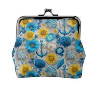 Portamonete da donna, con stampa di ancora blu, con chiusura a bacio, portamonete in pelle PU