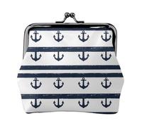 Portamonete da donna, con stampa di ancora, blu e bianco, portamonete con chiusura a bacio, portamonete in pelle PU