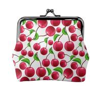 Portamonete da donna con stampa di ciliegie rosse, compatto, con chiusura a bacio, con cerniera, per viaggi, shopping, idea regalo